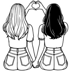 Girl Friends Sketch Drawing.