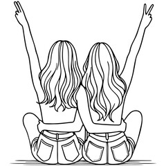 Girl Friends Sketch Drawing.