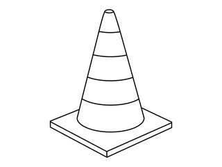 Hand drawn cute outline illustration of traffic cone. Flat vector road warning or caution sign in line art doodle style. Attention striped barrier icon. Stop signal. Settings or fix problem. Isolated.