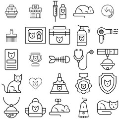 Set Of Cat Vector Symbols Apps, Websites Ui Designs Suitable For Pet,Box,Bag,Animal,Cat Set Vector Flat Line Icons