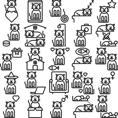 Set Of Linear Cat Isolated Silhouette Solid Icons With Cat,Kitten,Animal,Pet,Kitty Infographic Simple Vector Illustration Logo