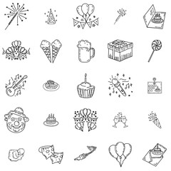 A Collection Of Birthday Isolated Silhouette Solid Icons With Celebration,Birthday,Happiness,Party,Ballon Vector Icon Set Linear Pictogram Pack