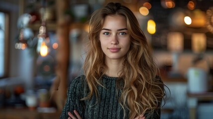 Fototapeta premium Young Woman Standing in Restaurant