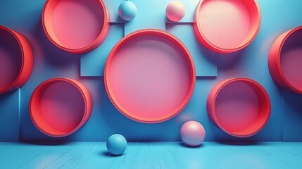 Abstract geometric shapes on a pastel blue background