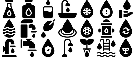 Set Of Water Drop Solid Isolated Silhouette Solid Icons With Water-Drop,Aqua,Mineral,Water,Liquid Vector Icon Set Linear Pictogram Pack