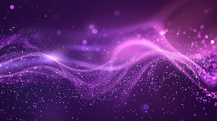 Fototapeta premium Digital purple particles wave and light abstract background with shining dots and stars.