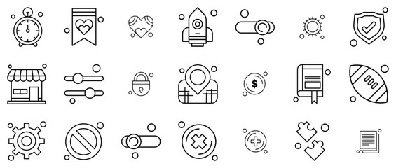 A Collection Of Tab Bar Line Icons Web Header Banner Design Containing Heart,Toggle,Game,Bar,Tab Vector Icon Set Linear Pictogram Pack