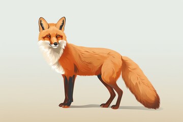 Obraz premium Illustration of a red fox standing on a light background, showcasing its natural beauty and distinctive features.