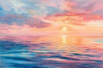 Fototapeta premium A serene sunrise over a calm ocean horizon generated by AI