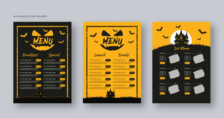 Food menu flyer template for halloween, Restaurant menu design