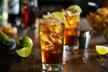 Dark and Stormy Cocktails with Lime Garnish