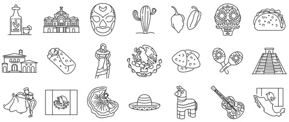 Set Of Linear Mexico Culture Icons Web Header Banner Design Containing Mexico,Traditional,Culture,Mexican,Tradition Vector Icons Illustration Collection