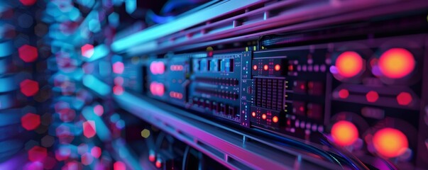 Fototapeta premium Abstract technology background with a glowing server rack.