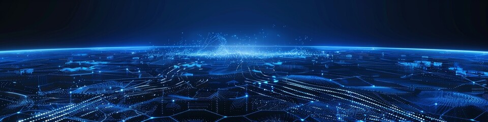 Naklejka premium Energy blue background. Technological background for design on the topic of artificial intelligence, neural networks, big data. Copy space