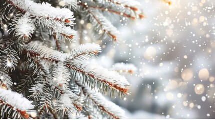 A snow covered pine tree with snow on its branches