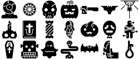 A Collection Of Halloween Vector Symbols Apps, Websites Ui Designs Suitable For Spirit,Ghost,Pumpkin,Halloween,Monster Pictograms And Infographics Design Elements Vector Illustration