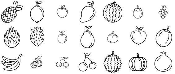 Set Of Linear Fruit Collection Icons Silhouette Vector Logo Design Containing Grape,Orange,Food,Pumpkin,Fruit Business Infographic Elements Logo Vector Illustration