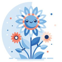 A Smiling Blue Flower With Other Flowers Around It