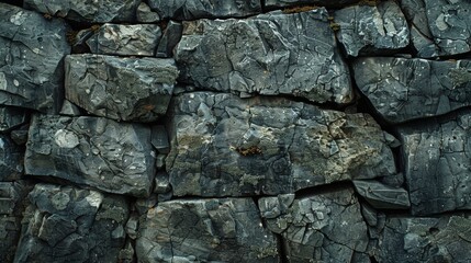 A detailed view of a stone wall constructed with sizable rocks