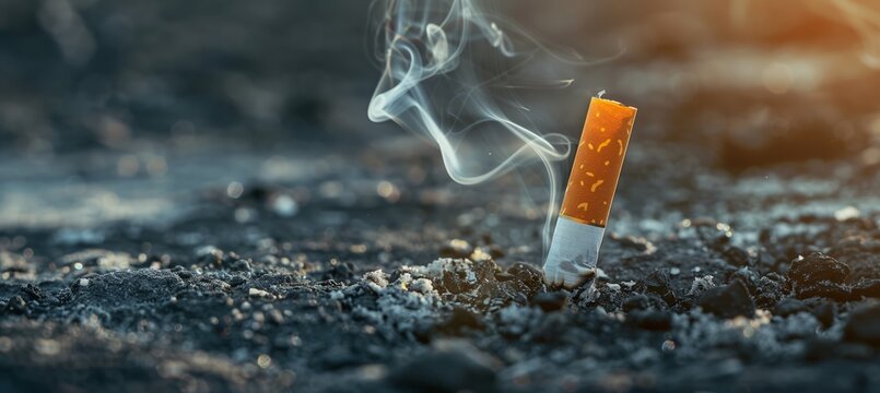 Stop Smoking, tobacco cigarette butt on the floor