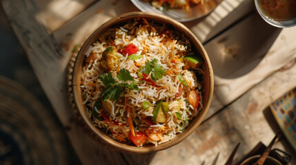 Traditional Indian Biryani Served in a Rustic Setting