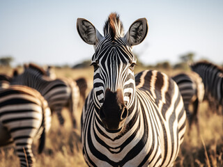 Naklejka premium Zebra grazes freely in Serengeti National Park