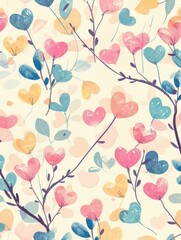 Spring background flowers and hearts. Design of albums, notebooks, banners, postcards, posters