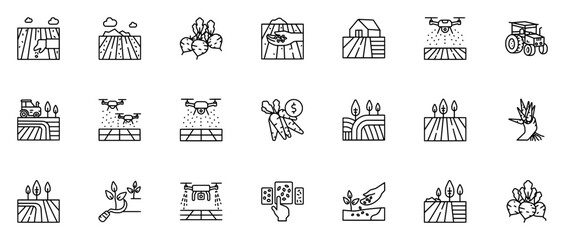 Set Of Linear Agriculture Isolated Silhouette Solid Icons With Field,Watering,Agriculture,Farming,Farm Stroke Icon Collection. Vector Illustration