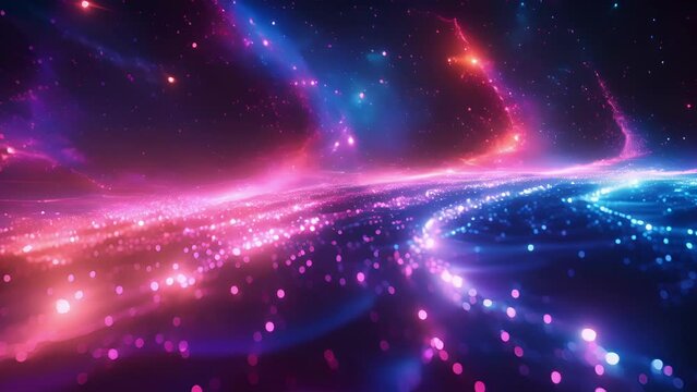 A cosmic conga line of charged particles dancing in unison and lighting up the sky.