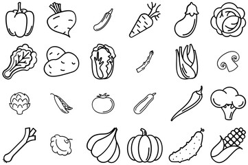 Mega Set Of Vector Vegetables Linear Icons Set Vector Symbols Apps, Websites Ui Designs Suitable For Food,Vegetable,Cabbage,Squash,Zucchini Vector Icon Set Linear Pictogram Pack