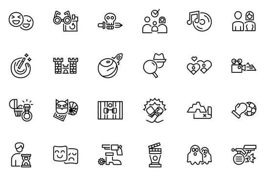 Set Of Movie Genre Icons Collection Isolated Silhouette Solid Icons Including Cinema,Entertainment,Genre,Category,Movie Vector Icons Illustration Collection