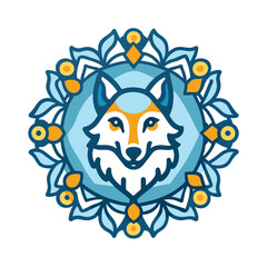 Obraz premium Stylized Wolf Head Inside a Blue Floral Mandala