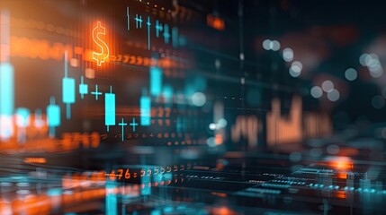 Obraz premium Abstract financial graph and stock market data with a focus on digital digital trends and economic analytics in an illuminated modern interface.