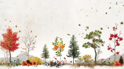 the beauty and serenity of each season with seasonal elements  on a white textured backdrop 