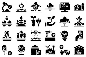 A Collection Of Greenhouse Icons Collection Isolated Silhouette Solid Icons Including Farm,Man,Agriculture,Farming,Farmer Vector Icon Set Linear Pictogram Pack