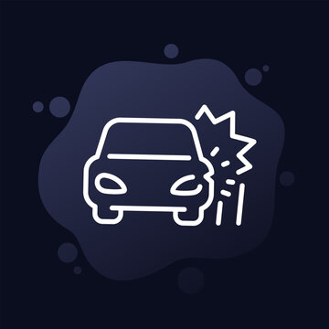 car crash icon, vector line pictogram