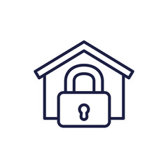 house and lock line icon on white