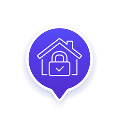 house and lock icon, line vector