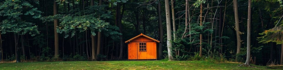 Small cottage in the countryside. Garden house made of wood. Cottage in your own garden for hobbies and free time.