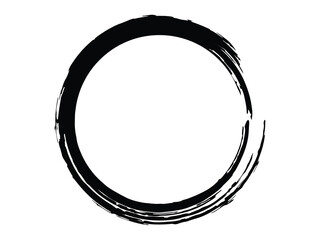 Grunge circle made of black paint. Black oval shape made of black ink using art brush.