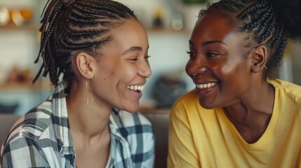 Laugh, chat, and bond with friends over jokes, comedy, and stories at home. Smile, laugh, and diverse women in a living room speak, joke, and enjoy the weekend.