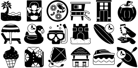 Set Of Summer Vibes Solid Line Icons Collection Isolated Silhouette Solid Icons Including Sport,Beach,Hand,Tropical,Vacation Pictograms And Infographics Design Elements Vector Illustration