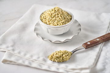 Hulled hemp seeds, healthy superfood supplement