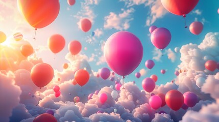 Fototapeta premium A vibrant balloon festival depicted in a minimalist style, with balloons of various sizes and colors filling the sky. The cheerful and festive atmosphere is captured beautifully in the illustration.