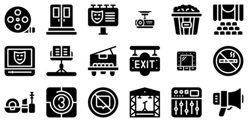 A Collection Of Performance Space Glyph Icons Collection Isolated Silhouette Solid Icons Including Caffeine,Coffee,Amplification,Cinema,Barista Infographic Simple Vector Illustration Logo