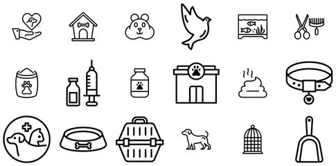 A Collection Of Pet Shop Isolated Silhouette Solid Icons With Pet,Dog,Veterinary,Animal,Cat Business Infographic Elements Logo Vector Illustration
