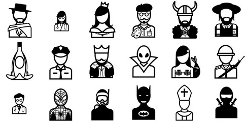 A Collection Of People Icons Silhouette Vector Logo Design Containing Medicine,Superhero,People,Doctor Vector Icon Set Linear Pictogram Pack