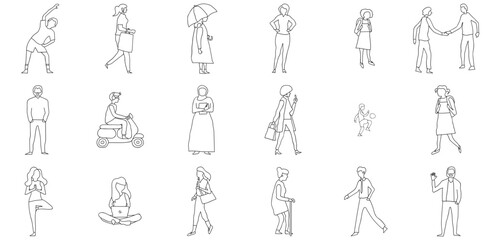 Set Of Linear People Handdrawn Icons Collection Isolated Silhouette Solid Icons Including Adult,Business,Walking,Sports,Child Vector Icon Set Linear Pictogram Pack