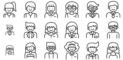 Set Of Linear People Career Profession Icons Silhouette Vector Logo Design Containing Man,Boy,Female,Woman,Male Business Infographic Elements Logo Vector Illustration