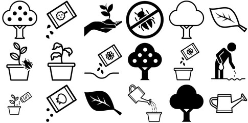 Set Of Linear Nature Vector Symbols Apps, Websites Ui Designs Suitable For Tree,Plant,Nature,Harvest,Fruit Stroke Icon Collection. Vector Illustration